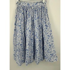 ANOUKI  pleated A-line floral skirt Cottagecore Women's Size 8 Blue White Midi