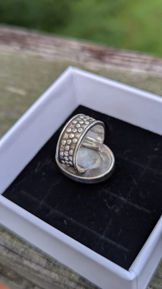 Preciosa piedra lunar anillo arco iris talla 6 de ley Foto 3 de 4