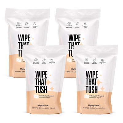 Wipe That Tush On-The-Go Flushable Wipes - 4 Packs of 30 Individually Wrapped Wi