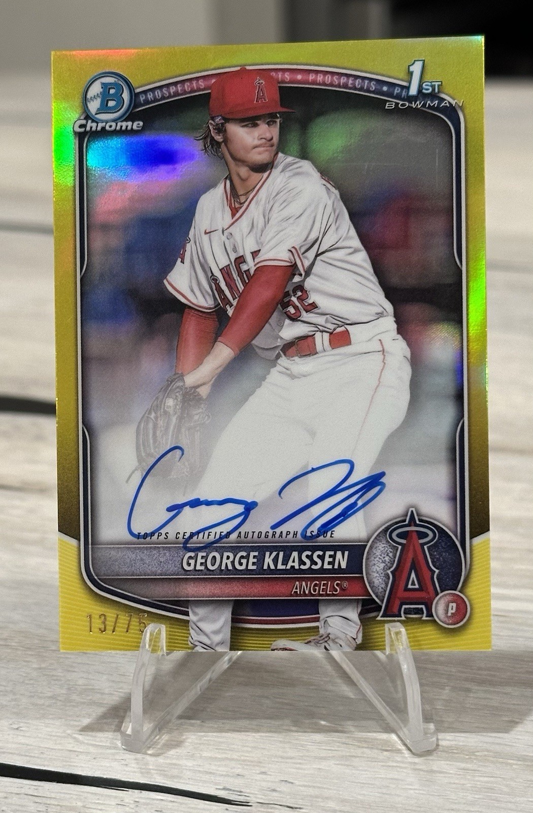 2025 GEORGE KLASSEN BOWMAN CHROME 1ST BOWMAN YELLOW REFRACTOR AUTO /75