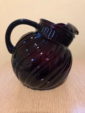 Anchor Hocking Royal Ruby Red Ribbed Glass Tilted Ball Pitcher Vintage 1950's