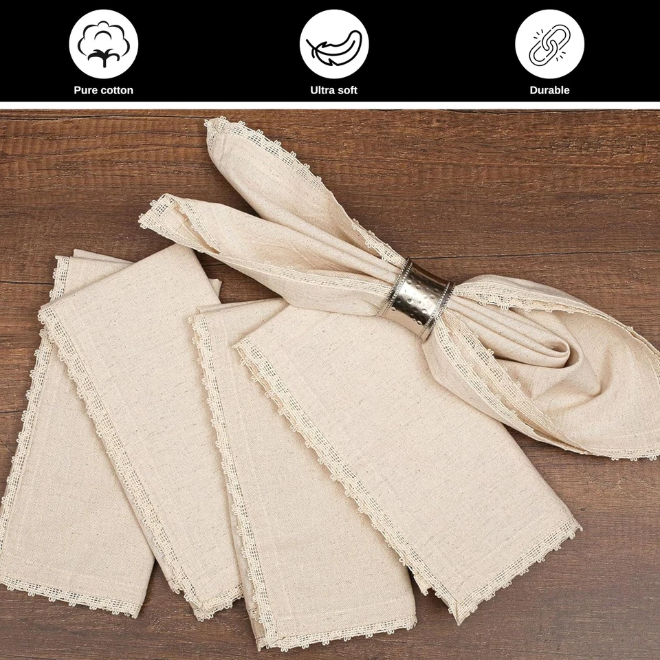 Linen Flax Cotton Cloth Napkins 18x18 with Lace – Set of 72 – Machine Washabl... - Image 4 of 4