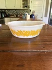 Glasbake Dish no lid vintage Daisy Sunflower Milk Glass White Yellow 2QT