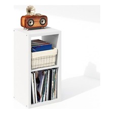 Furinno CUBICLE Vintage Vinyl Record Media Storage Organizer 2-Cube White