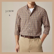 NWT J. Crew Classic Secret Wash Cotton Poplin Long Sleeve Shirt Gold Multi Sz L