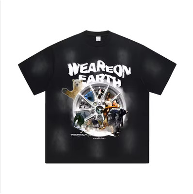 Black Vintage We Are On Earth Animals Wheel Streetwear Graphic Tee T-Shirt