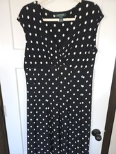 LAUREN RALPH LAUREN Sz 16 Dress Black White Polka Dots Sleeveless Stretch