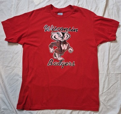 Vintage Wisconsin Badgers Football Mens Stedman Red 90s L Large Shirt (42-44)