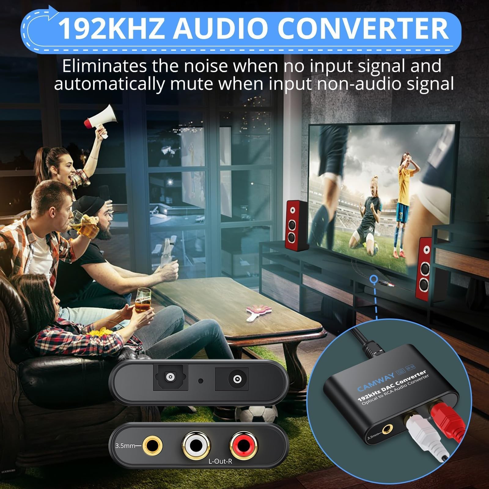 CAMWAY Digital to Analog Converter,192kHz DAC Converter SPDIF/Toslink/Optical...