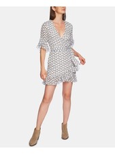 1. STATE Womens Ivory Self-tie Belt Elbow Sleeve Short Faux Wrap Dress 4