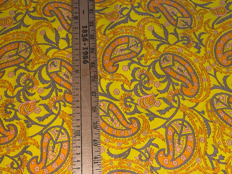 Por 1/2 yarda 1960 Mod Paisley Tela Algodón Amarillo Naranja Rosa BTHY 18" X 43" Foto 3 de 4