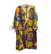 Orange Green Kaftan OS African Pullover Embroidered Kimono Long Sleeve Tribal