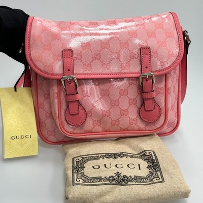 Gucci Kids Pink Floral Canvas Leather Crossbody Messenger Bag Silver Hardware