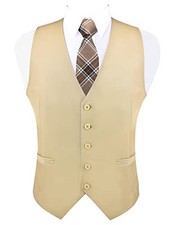 Men's V-Neck Suit Vests Solid Color Formal Slim Fit X-Large Light Khaki