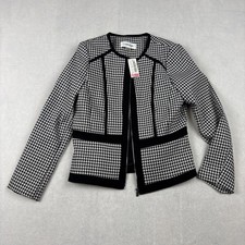Calvin Klein Women's Houndstooth Zip Front Knit Cropped Blazer Jacket Sz 8P NWT