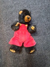 Vintage 1993 Ty Black Bear Overalls Red Velve...