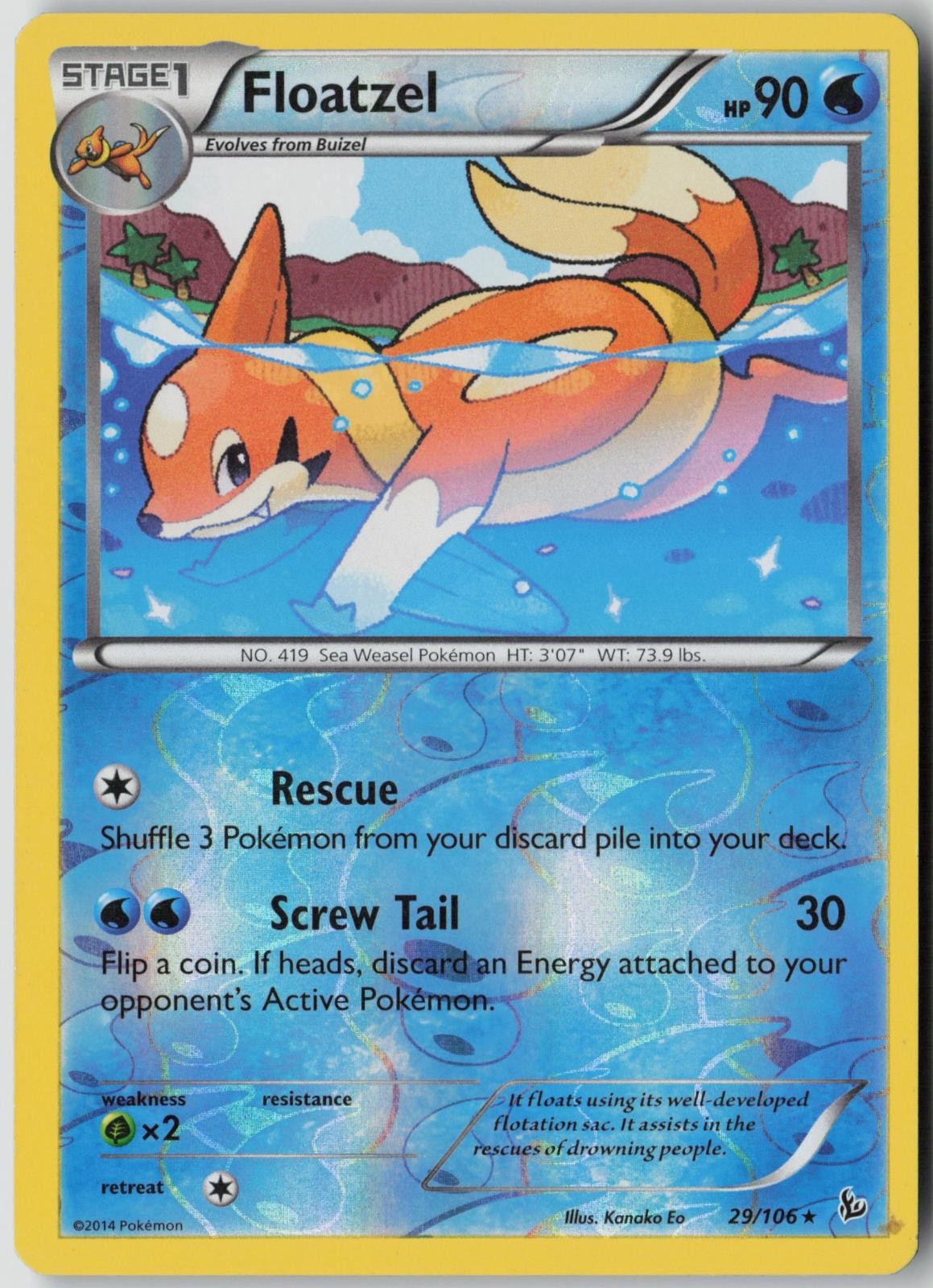 Floatzel 29/106 Rare Flashfire Pokemon Reverse Holo Lightly Played