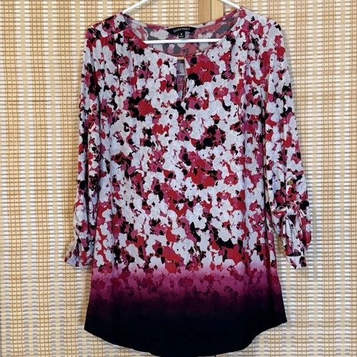 ELLEN TRACY Womens M Roll Tab Sleeves Tunic Lagenlook Ombre Office Grannycore