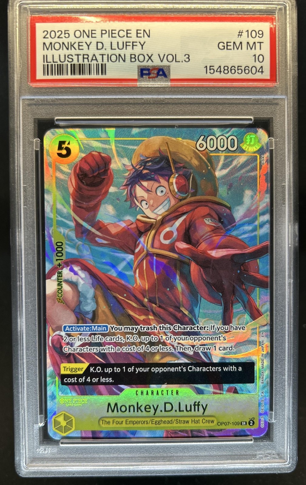 2025 One Piece EN Monkey D. Luffy Illustration Box #109 PSA 10 Gem Mint