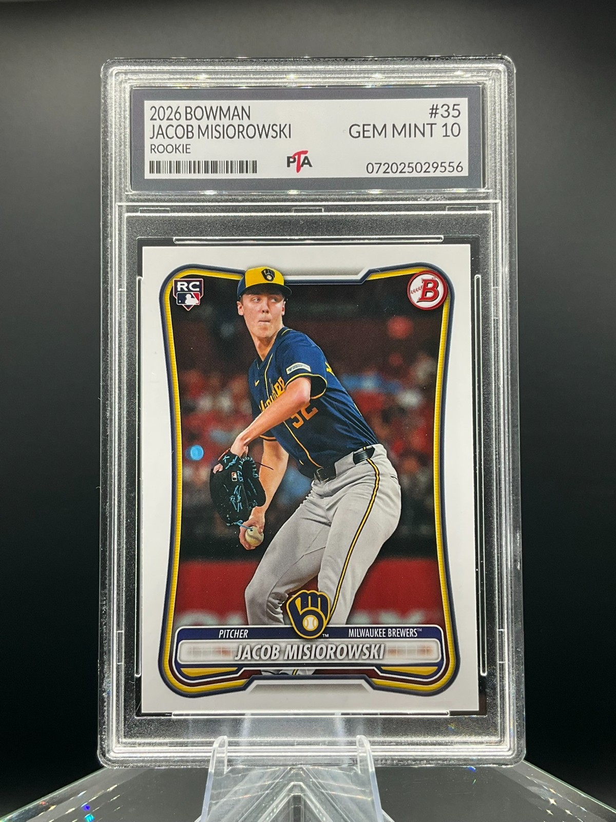 2026 Bowman #35 Jacob Misiorowski Brewers True Rookie ~ GRADED GEM MINT PTA 10🔥