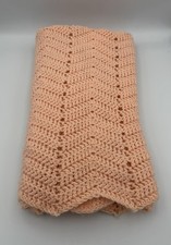 Hand-Crocheted Baby Afghan Blanket Coral/ Peach Soft 36x34 Vintage