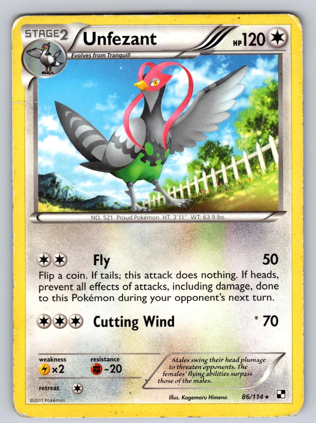 Unfezant 86/114 Rare Black & White Pokemon Heavily Played