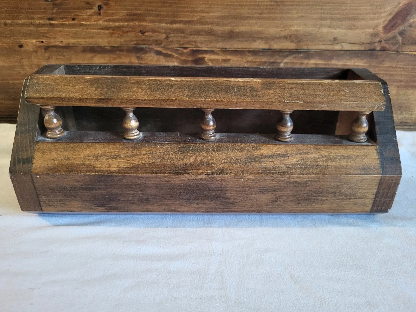 Vintage Wooden Spice Wall Shelf Pocket Wall Hanging Display Rack Spindles 12'