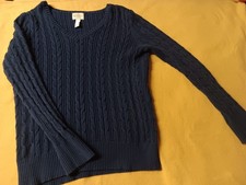 St. John's Bay Women's M Blue Cotton Cable-Knit Crew Neck Pullover Sweater