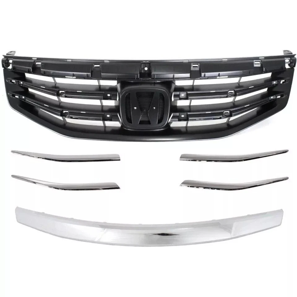 Fits 2011-2012 Honda Accord Front Upper Bumper Chrome Grille And OEM Emblem 2PC Foto 4 de 4