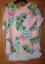 CROWN & IVY WOMENS SIZE XXL PINK FLORAL DOLMAN SHORT SLEEVE FRENCH TERRY TOP