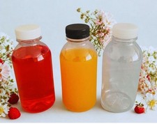 20 X 400ml Clear Round Plastic Juice Bottles With Tamper Lid