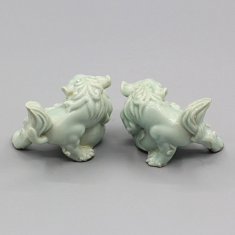 Estatuilla de porcelana de horno hutiano canción china Celadon Foo Fu perro león estatua 3,54" Foto 3 de 4