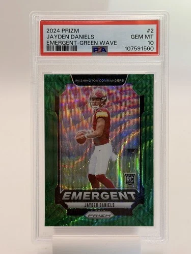 2024 Panini Prizm Jayden Daniels Rookie Emergent Green Wave PSA 10 Gem Mint
