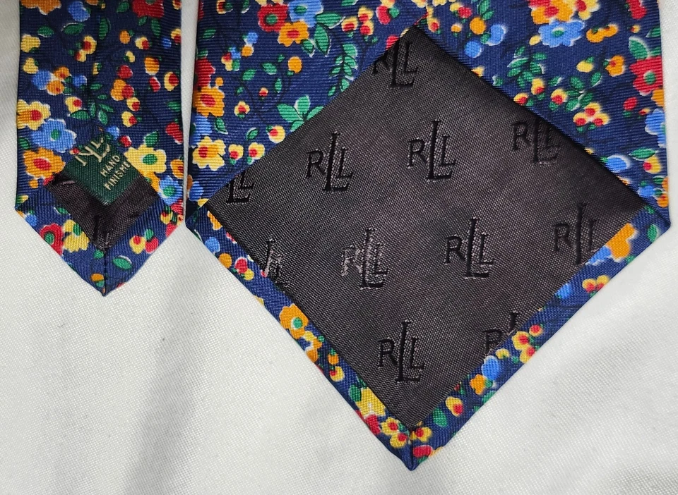 Lauren Ralph Lauren Necktie Multicolor Floral Collage 100% Silk Made in USA - Image 4 of 4