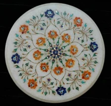 12" Marble Side Coffee Center Table Top inlay Pietra Dura Marquetry Handicraft