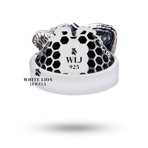 Three Wise Monkeys No Evil Speak Hear See 925 Silver Oxidized Men Biker Ring - Picture 4 of 7