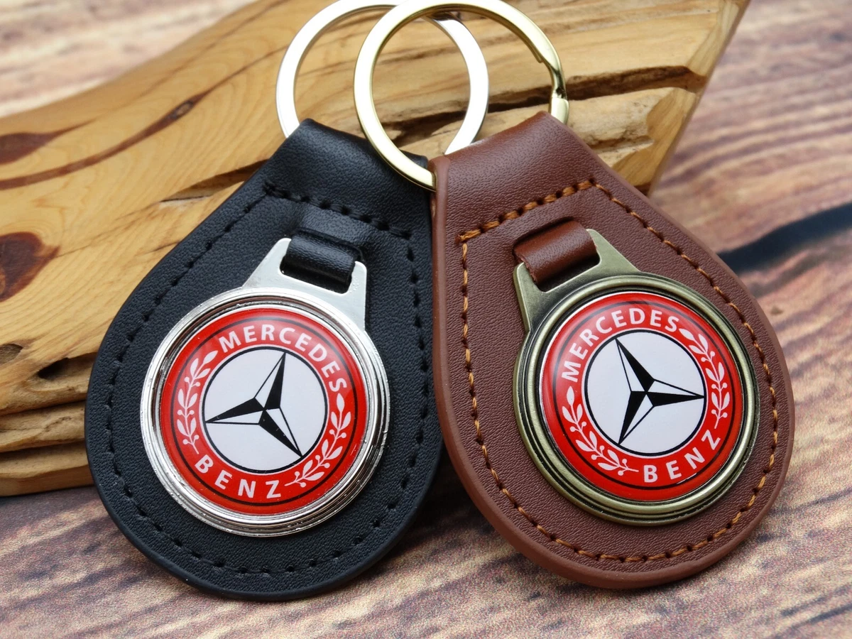 NEW RARE VINTAGE RED MERCEDES - BENZ CAR Leather Key Chain Ring Fob NOS