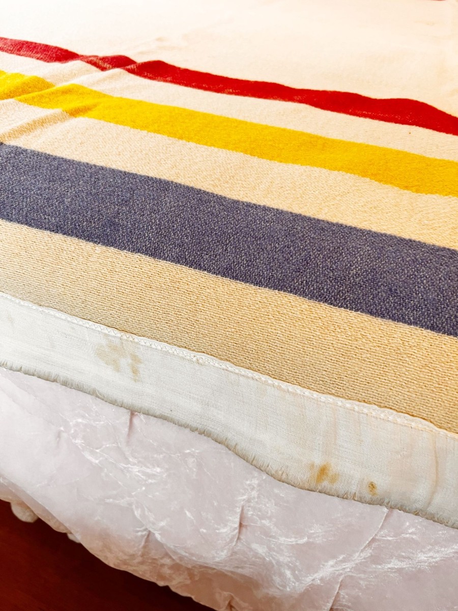 Vintage Hudson Bay Style Striped Wool Blanket Trapper Lodge Camp