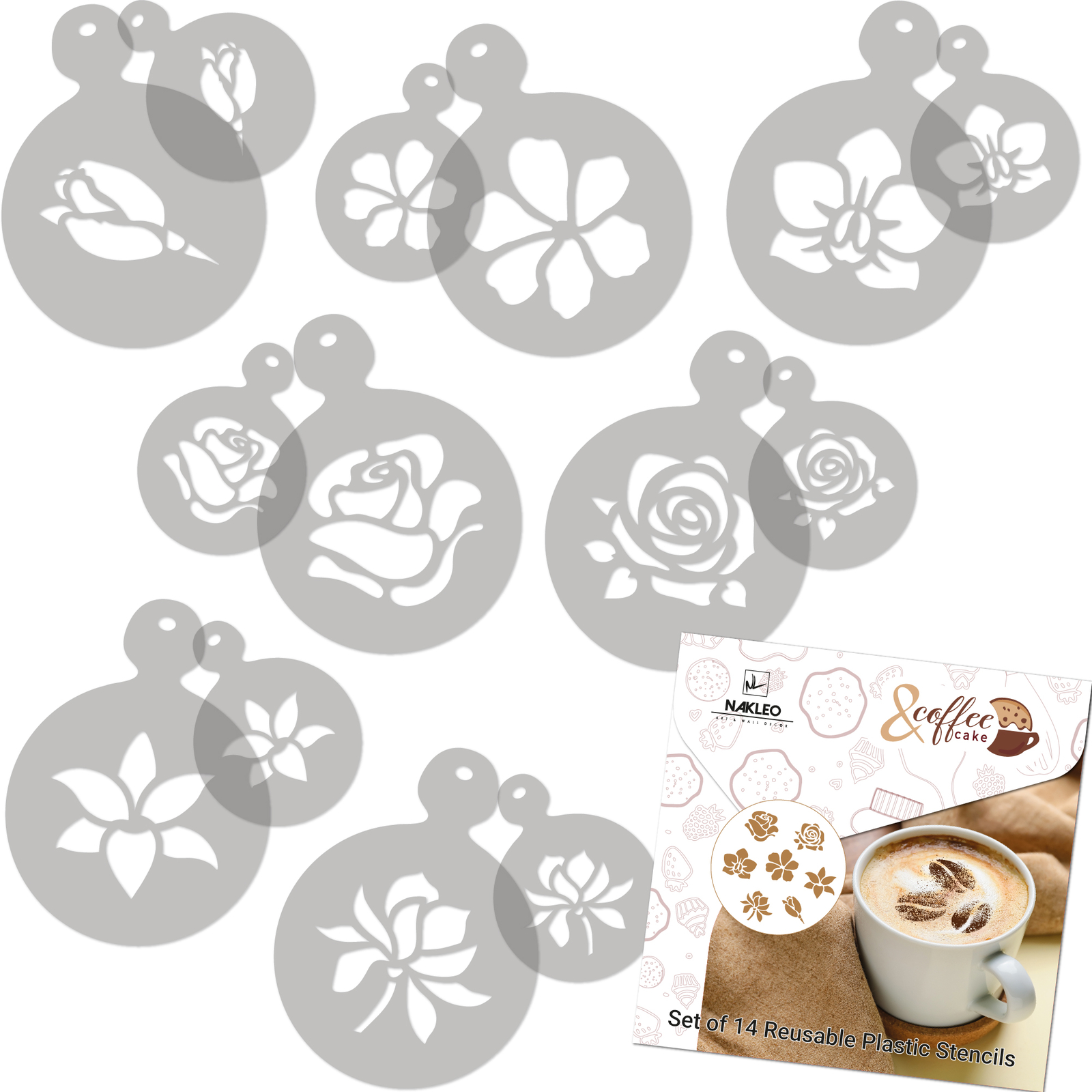 14 pcs Coffee and Cake Decorating Stencils // 11cm and 7cm // FLOWERS