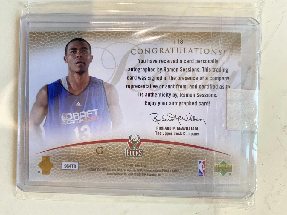 2007-08 UD Upper Deck SP Auténtico Ramon Sessions Novato RC En Tarjeta Auto Lakers Foto 2 de 2