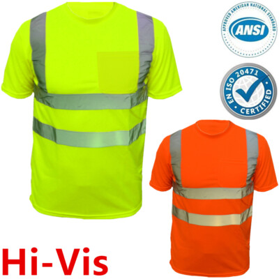 High Visibility T Shirt  Hi Vis ANSI Class 3 Reflective Safety Lime Short Sleeve