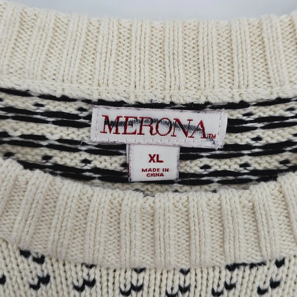 Suéter Merona Fair Isle XL Marfil Azul Marino Rojo Nórdico Manga Larga Tejido Cuello Redondo Foto 2 de 4