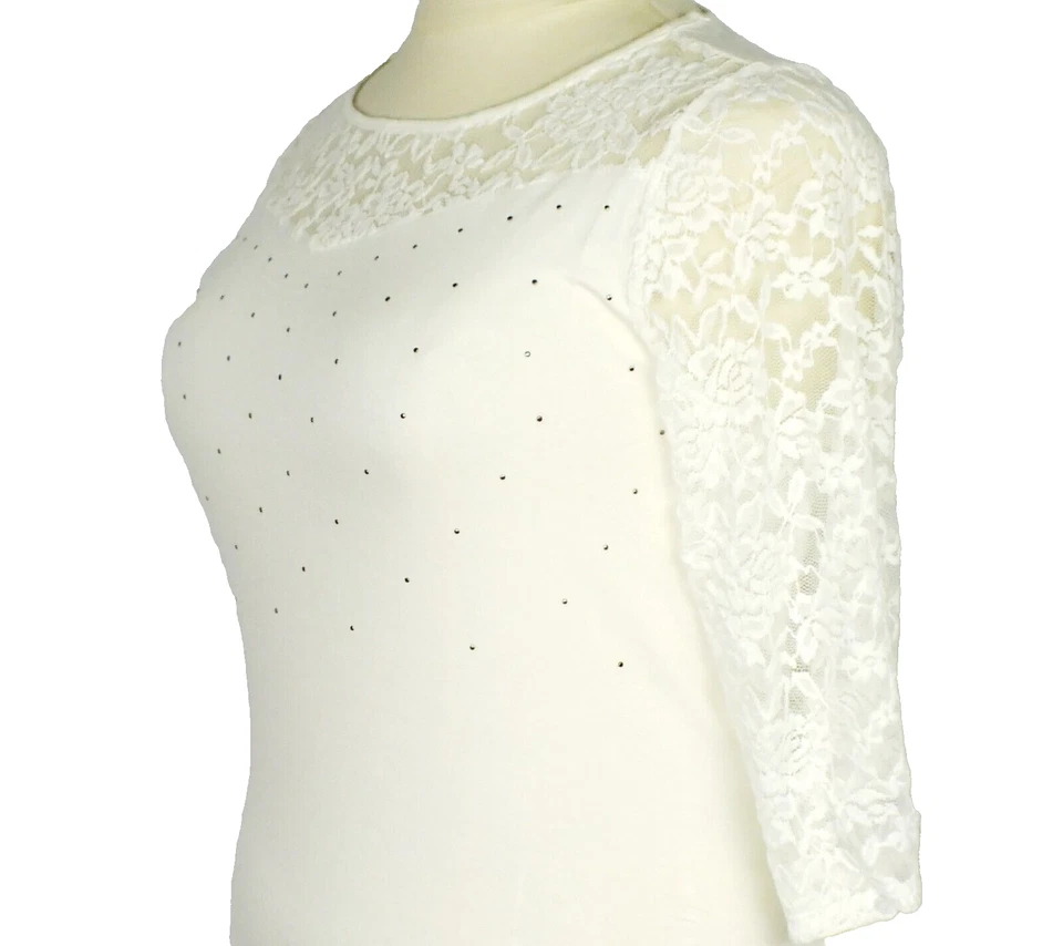 Nuevo con etiquetas Blusa Essentials By Milano Marfil Talla Grande 1X Tejida Encaje Tachuelas Elásticas Foto 4 de 4