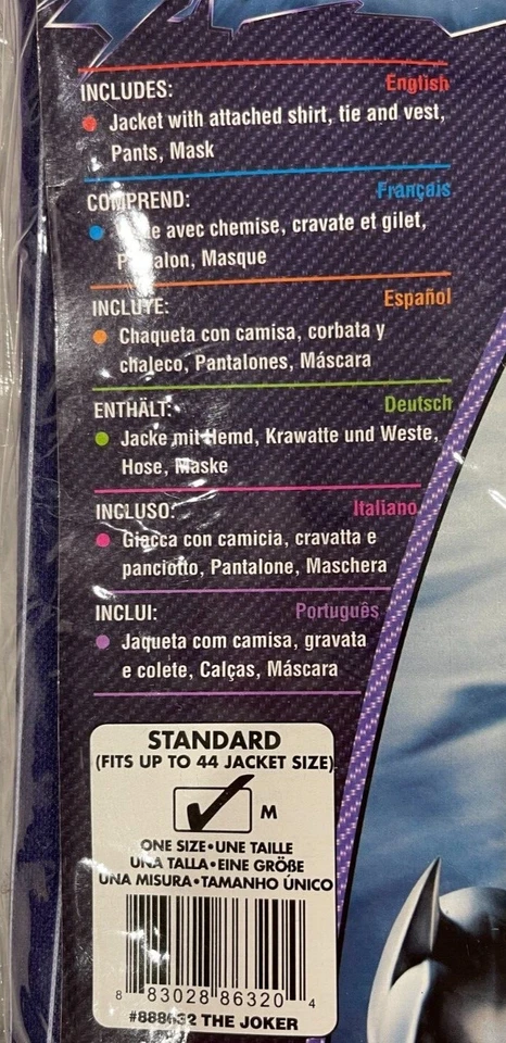 Disfraz de The Joker Adulto CON Máscara, Talla Única Estándar (talla de chaqueta hasta 44), NUEVO Foto 4 de 4