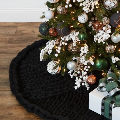 Holiday Time 48-Inch Chunky Cable Knit Yarn Christmas Tree Skirt - Black #C90
