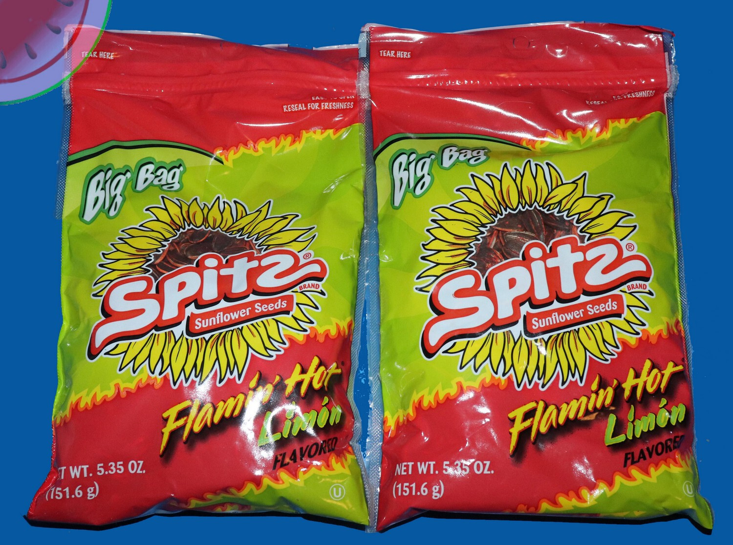 Big BAGS 2 PACK of SPITZ Flamin’ Hot Limon Flavored SUNFLOWER SEEDS 5.