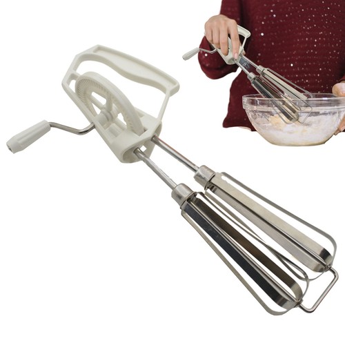 Manual Hand Mixer Stainless Steel Hand Crank Whip Whisk with 2 Mixing Heads - Picture 8 of 14