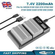 2x 2200mAh EN-EL3E Battery & Dual Charger For Nikon D70 D70S D90 D100 D300 D300S