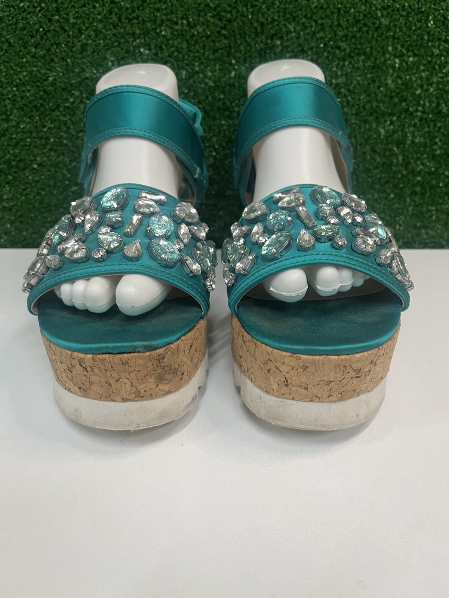 ASOS Shoes Turquoise Jeweled Platform Shoes Size 9.5 View 3