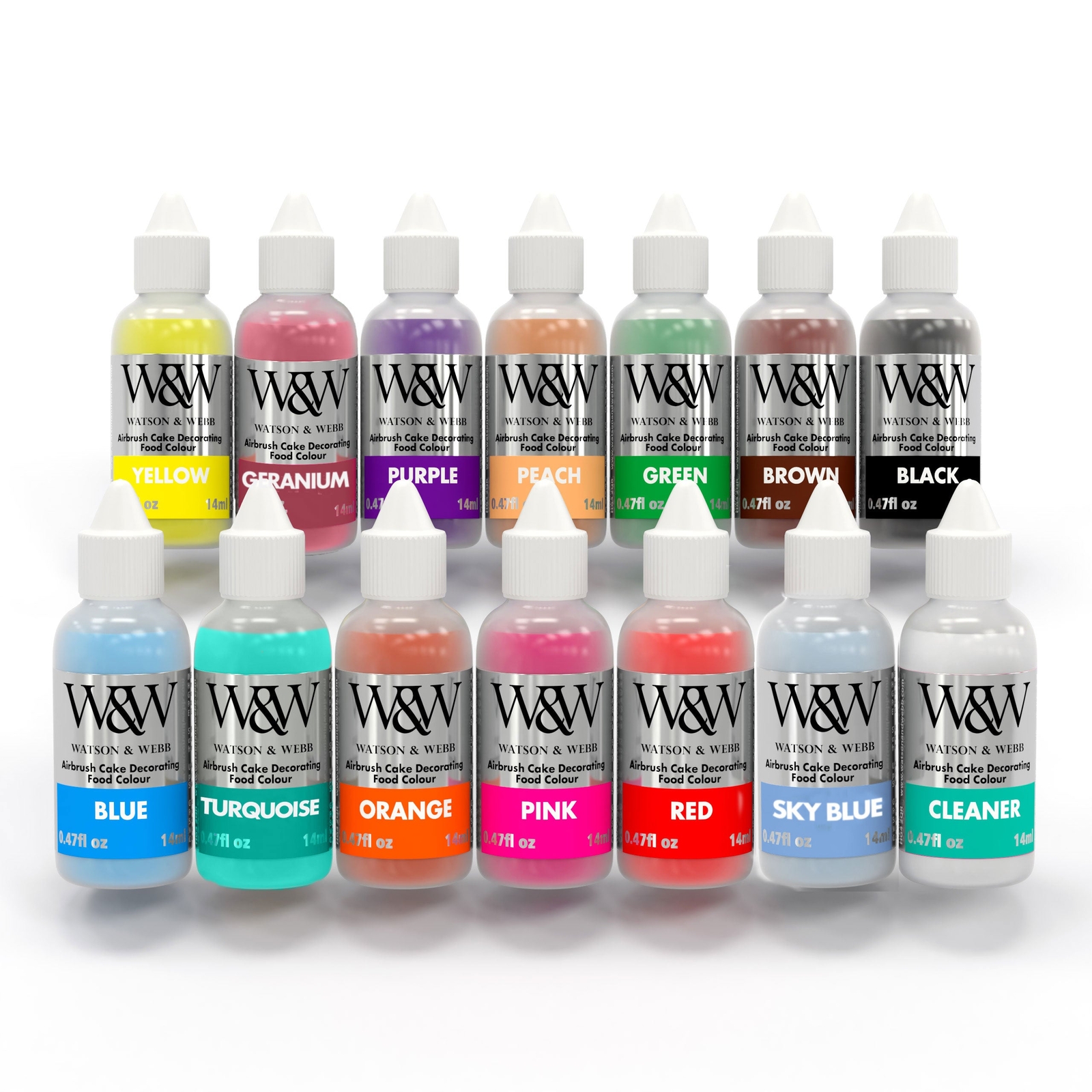 Watson & Webb 13 Airbrush Cake Decorating Colours Set + 1 Airbrush Cleaner